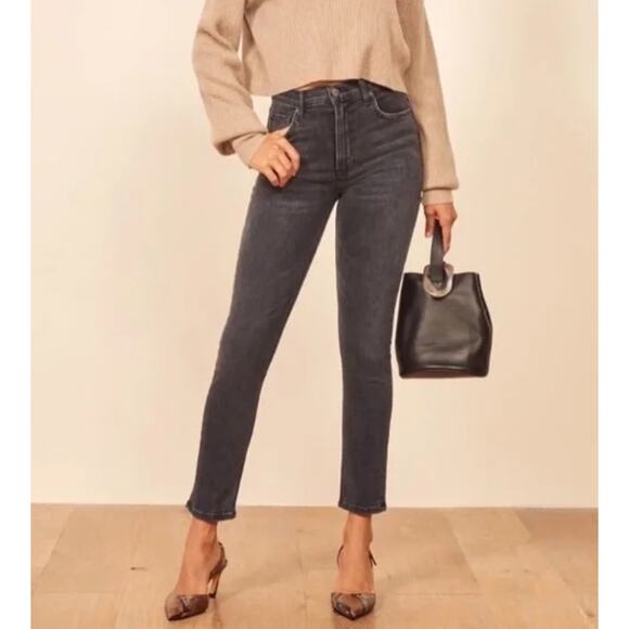 Reformation Denim Black High & Skinny Crop Jeans in Avalon Wash, Size 24, EUC - Picture 2 of 7